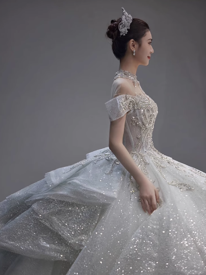 Dreamy Wedding Dress Ball Gown Off The Shoulder Sequin Wedding Dresses Bridal Gowns DP1808