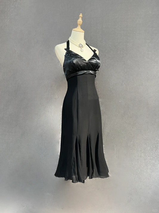 Classy A line Halter Chiffon Black Homecoming Dress Summer Hoco Dresses Cocktail Dress DP1837
