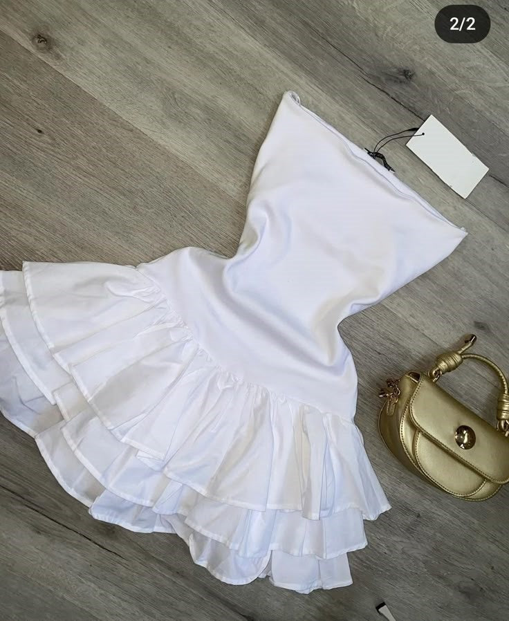 Simple Ball Gown Strapless White Homecoming Dress Summer Hoco Dresses Cocktail Dress DP1852