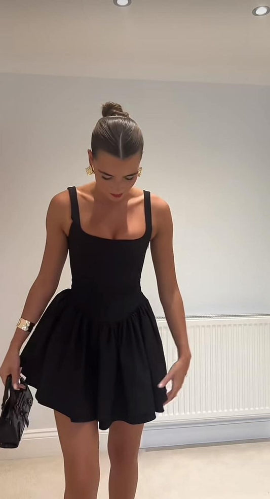 Simple Ball Gown Square Black Homecoming Dress Summer Hoco Dresses Cocktail Dress DP1860