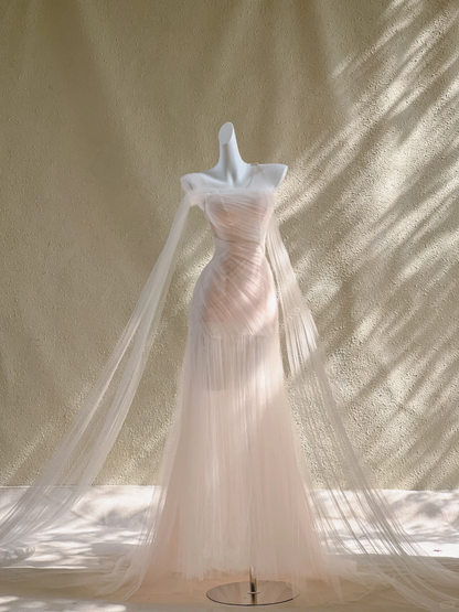 Simple Wedding Dress Mermaid Strapless Tulle Long Summer Wedding Dresses Bridal Gowns DP1868