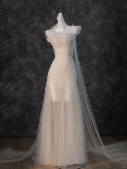 Simple Wedding Dress Mermaid Strapless Tulle Long Summer Wedding Dresses Bridal Gowns DP1868
