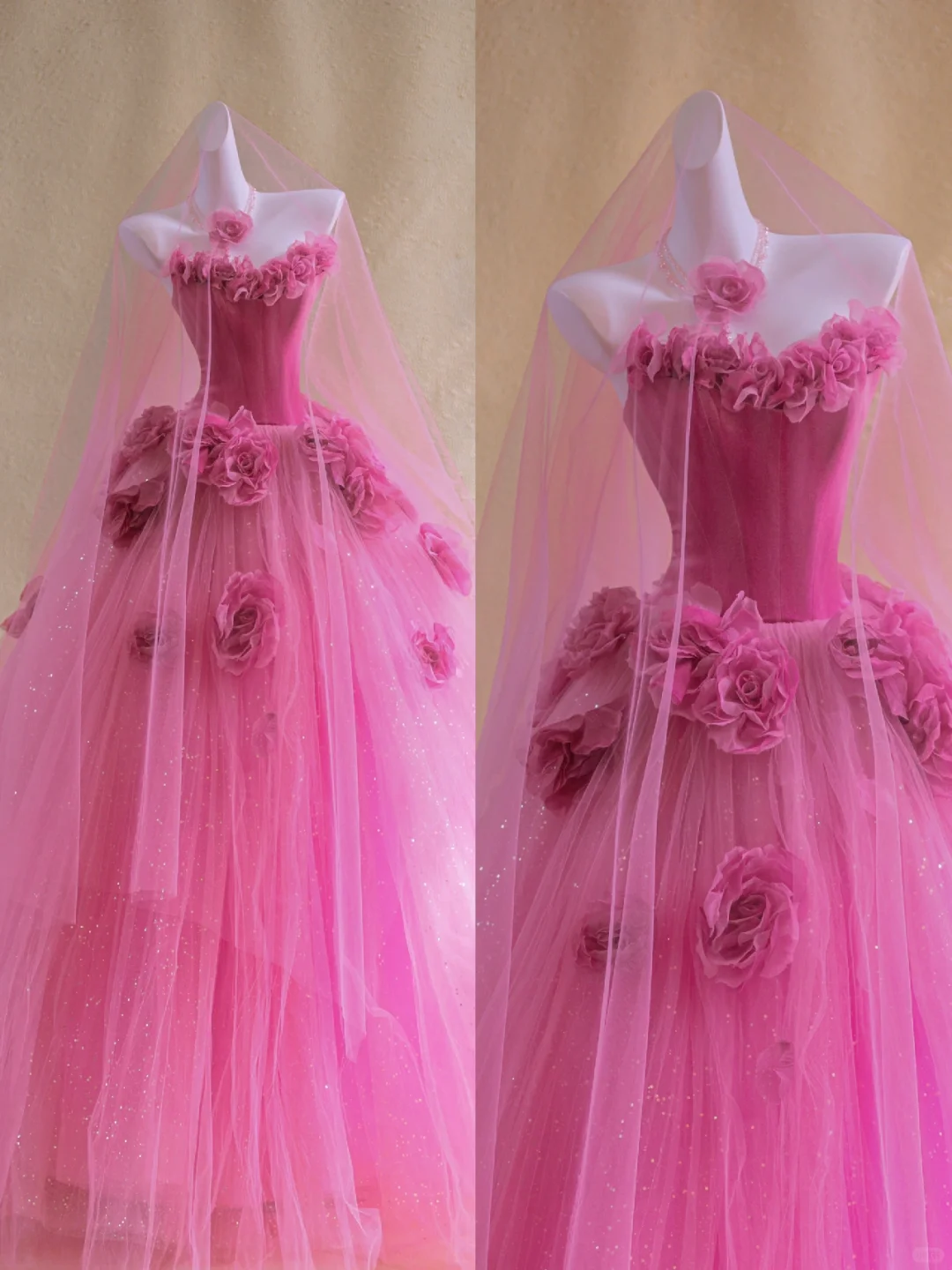 Gorgeous Ball Gown Sweetheart Hot Pink Floral Tulle Long Prom Dress Party Dress Graduation Dresses DP1999