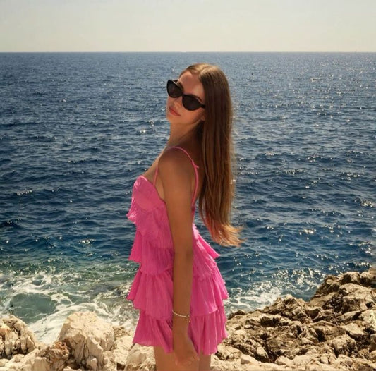 Simple A line Spaghetti Straps Pink Chiffon Homecoming Dress Summer Hoco Dresses Cocktail Dress DP1907