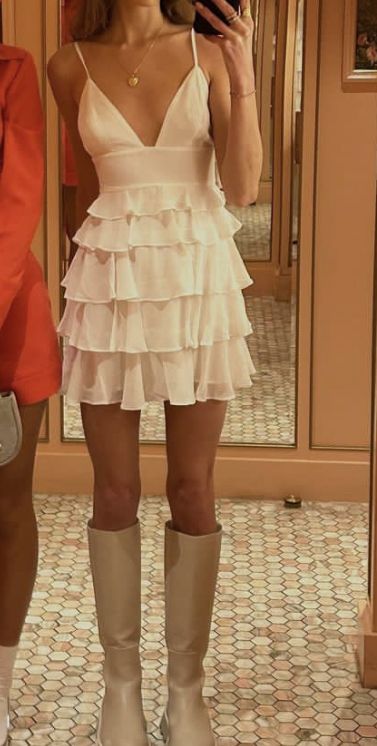 Simple A line Spaghetti Straps White Chiffon Homecoming Dress Summer Hoco Dresses Cocktail Dress DP1915