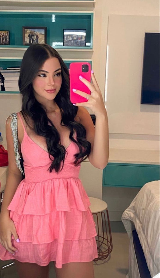 Simple A line Spaghetti Straps Pink Short Homecoming Dress Summer Hoco Dresses Cocktail Dress DP1920
