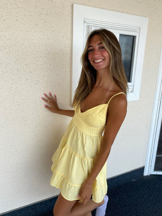 Simple A line Spaghetti Straps Yellow Homecoming Dress Summer Hoco Dresses Cocktail Dress DP1924
