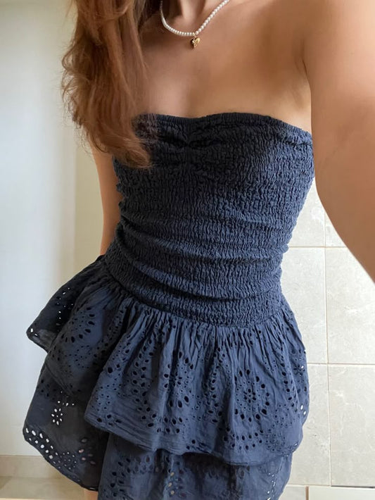 Cute Sheath Strapless Navy Blue Summer Homecoming Dress Hoco Dress Mini 18th Birthday Outfit Cocktail Dresses DP1925
