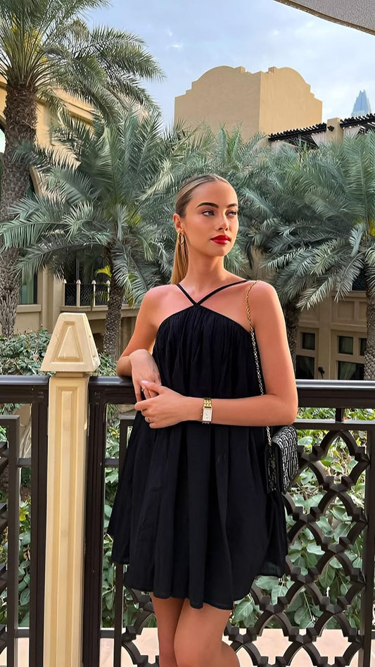 Cute A line Halter Black Summer Chiffon Homecoming Dress Hoco Dress Mini 18th Birthday Outfit Cocktail Dresses DP1929