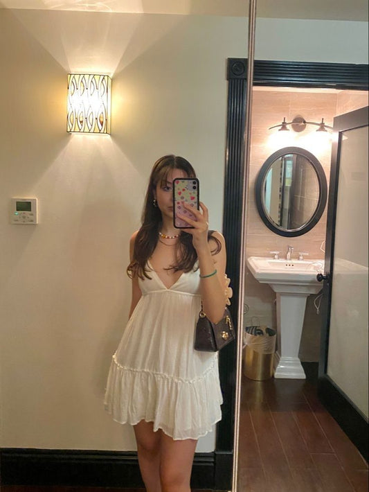 Simple A line Spaghetti Straps White Chiffon Short Homecoming Dress Summer Hoco Dresses Cocktail Dress DP1930