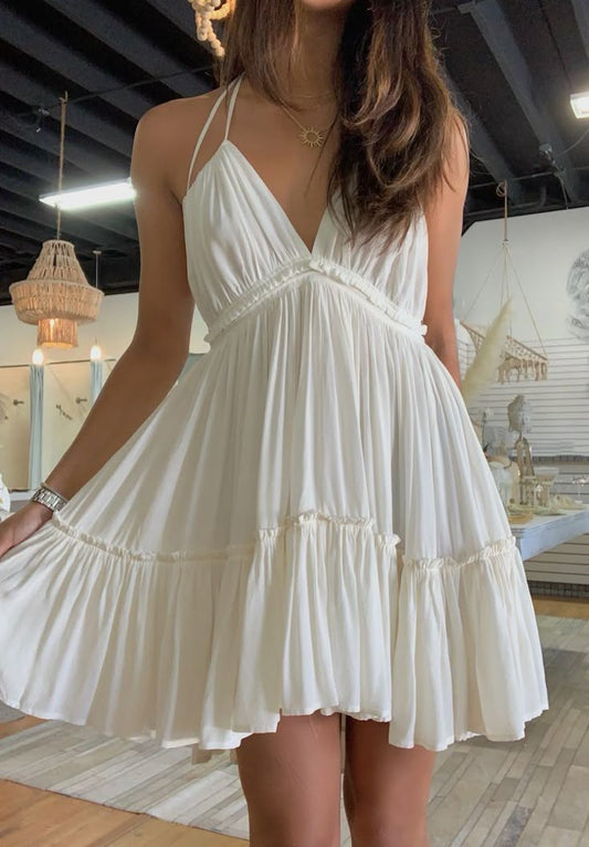 Robe de soirée blanche en mousseline de soie, coupe trapèze, dos nu, tenue de cocktail, mini, pour 20e anniversaire, DP1933