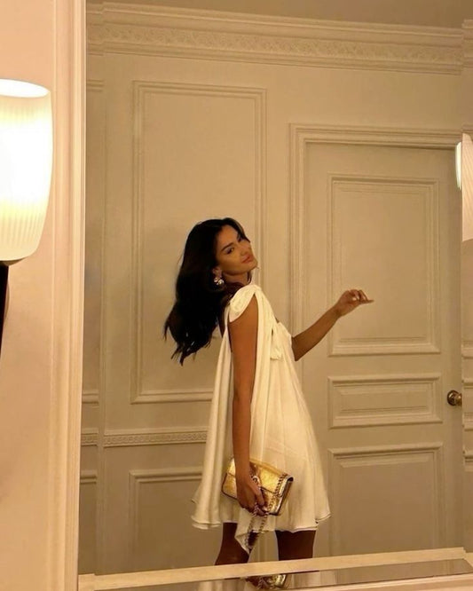 Robe de soirée blanche en mousseline de soie, coupe trapèze, tenue de cocktail, tenue d'été, mini, pour 20e anniversaire, DP1934