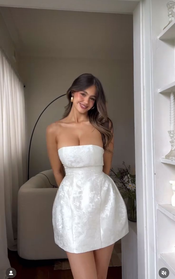 Simple A line Strapless White Satin Homecoming Dress Summer Hoco Dresses Cocktail Dress DP1960