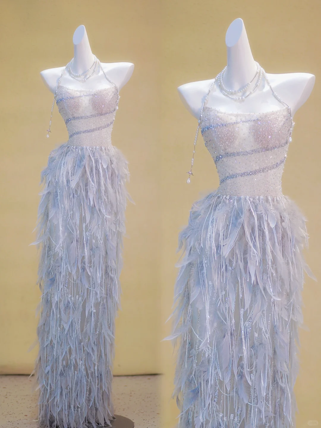 Gorgeous Mermaid Strapless Blue Sequin Long Prom Dress Party Dress Graduation Dresses With Feathers DP1963