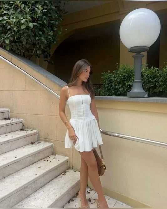 Simple A line Spaghetti Straps White Short Homecoming Dress Summer Hoco Dresses Cocktail Dress DP1964
