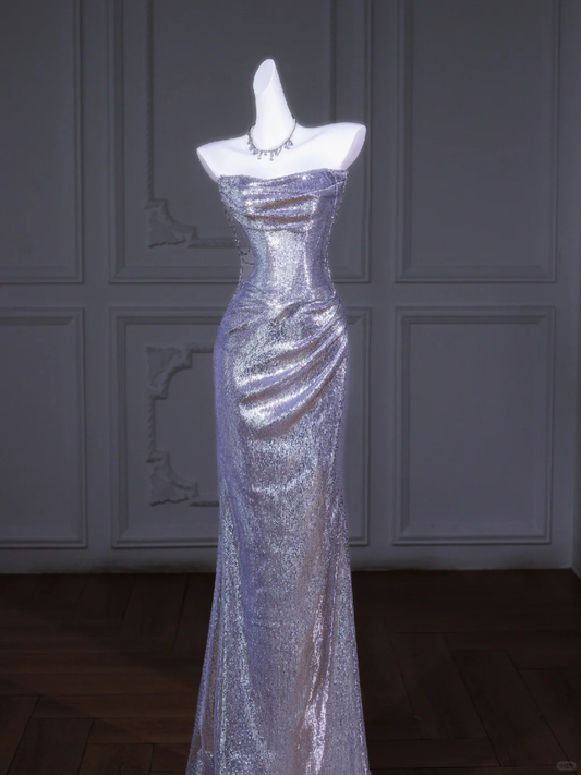 Pretty Mermaid Strapless Sequin Beads Long Prom Dress Party Dress Graduation Dresses DP1964