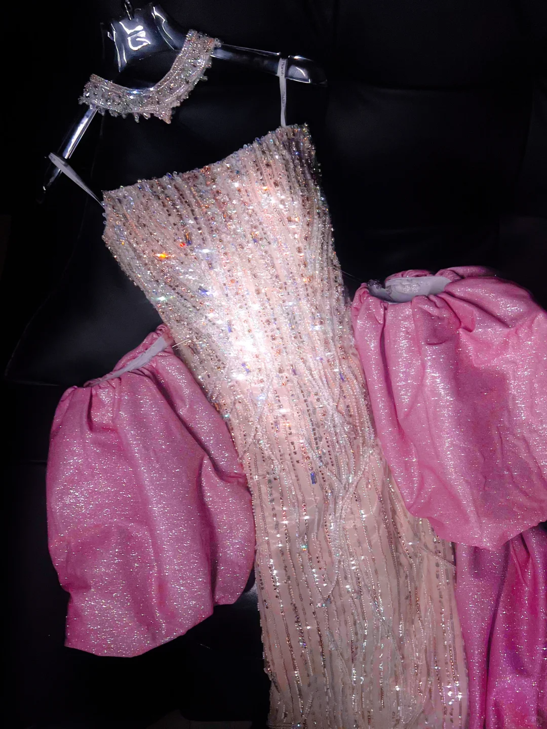 Pretty Mermaid Strapless Sequin Beads Champagne Long Prom Dress Party Dress Graduation Dresses DP1986