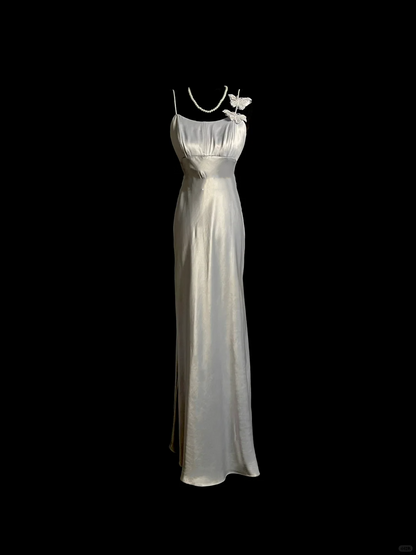 Classy A line Spaghetti Straps Sleeveless Satin Prom Dresses Summer Wedding Guest Dresses Wedding Guest Outfits DP2022