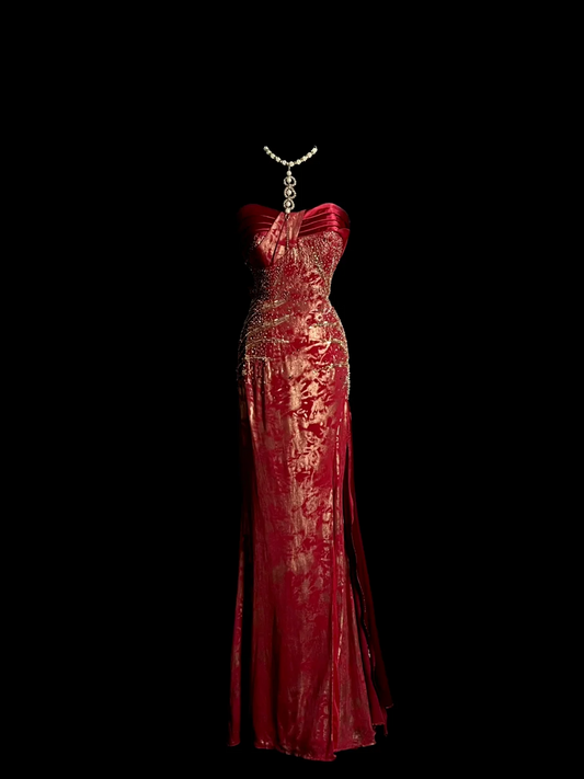 Vintage Mermaid Sweetheart Burgundy Long Evening Party Gowns Evening Formal Dresses Evening Dress DP2025