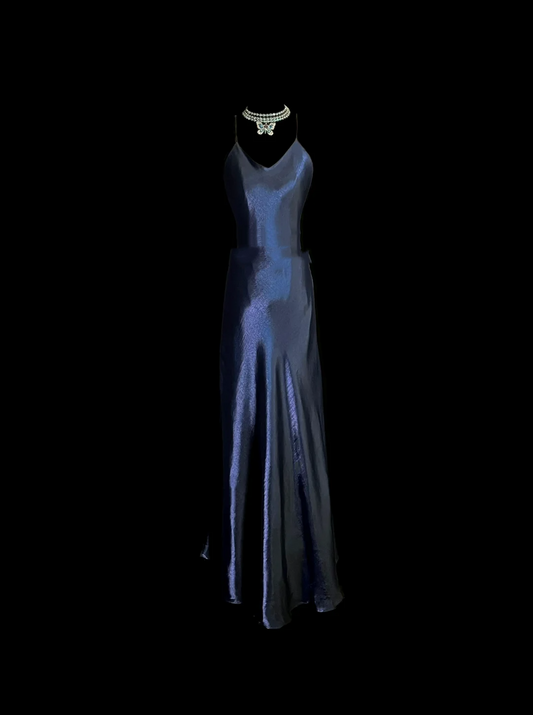 Vintage Mermaid Spaghetti Straps Navy Blue Long Evening Party Gowns Evening Formal Dresses Evening Dress DP2028