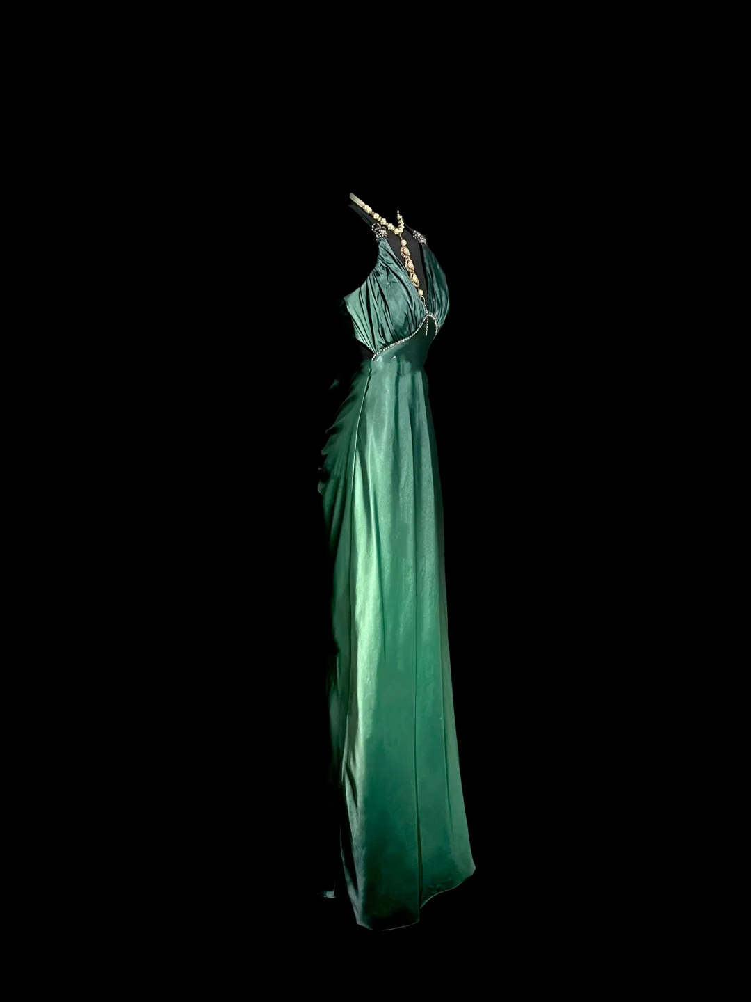 Robe de soirée longue vintage en satin vert, dos nu, style sirène, col licou, robe de bal DP2030