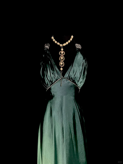 Robe de soirée longue vintage en satin vert, dos nu, style sirène, col licou, robe de bal DP2030