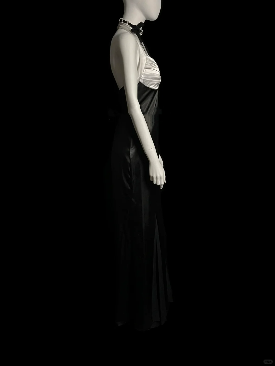 Robe de soirée longue en satin noir, style sirène, col licou, style vintage, robe de bal DP2032