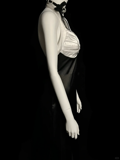Robe de soirée longue en satin noir, style sirène, col licou, style vintage, robe de bal DP2032