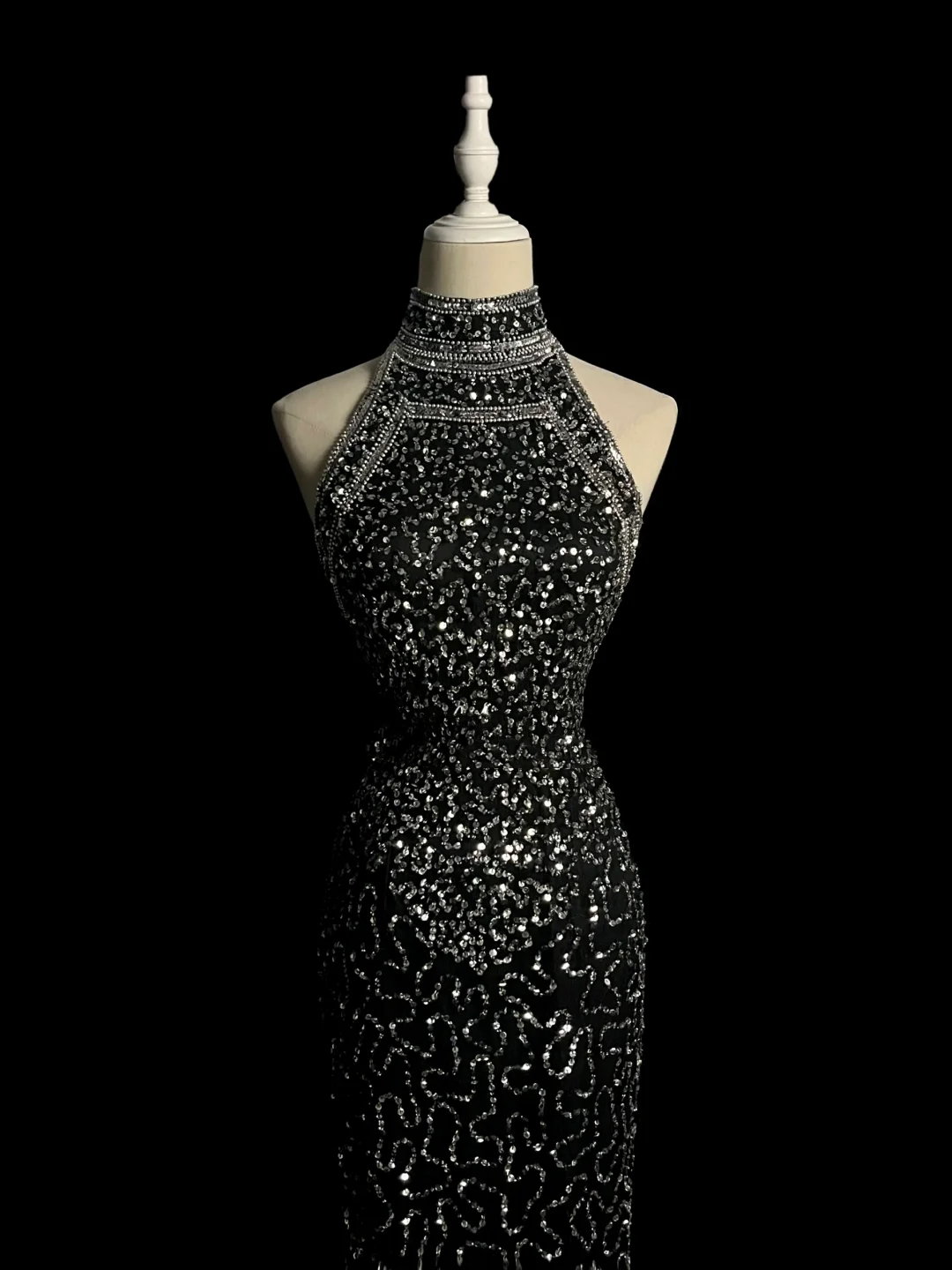 Vintage Sheath High Neck Sequin Long Evening Party Gowns Formal Dresses Prom Dresses DP2038