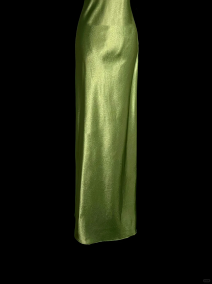 Robe de soirée longue verte à bretelles spaghetti, style fourreau vintage, robe de bal DP2040