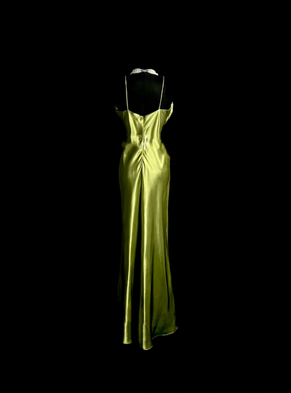 Robe de soirée longue verte à bretelles spaghetti, style fourreau vintage, robe de bal DP2040