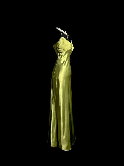 Robe de soirée longue verte à bretelles spaghetti, style fourreau vintage, robe de bal DP2040