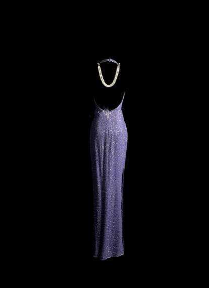 Vintage Mermaid Halter Sequin Lilac Backless Long Prom Dress Party Dress Graduation Dresses DP2043