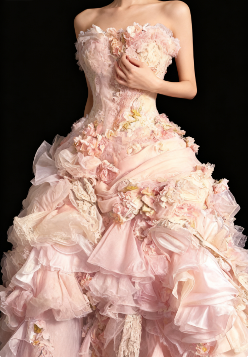 Modest Ball Gown Strapless Pink Chiffon Floral Long Prom Dress Party Dress Graduation Dresses Sweet 16 Dress DP2046