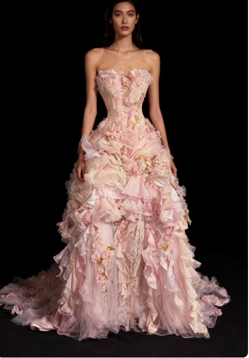 Modest Ball Gown Strapless Pink Chiffon Floral Long Prom Dress Party Dress Graduation Dresses Sweet 16 Dress DP2046