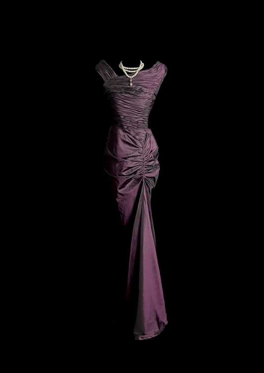 Vintage Mermaid Grape Taffeta Long Prom Dress Party Dress Graduation Dresses DP2050
