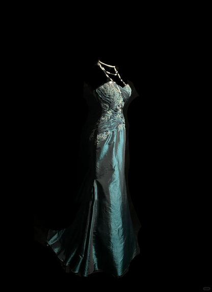 Robe de soirée longue en taffetas vert, jolie robe sirène décolletée en cœur, tenue de soirée formelle pour les invités de mariage, DP2066