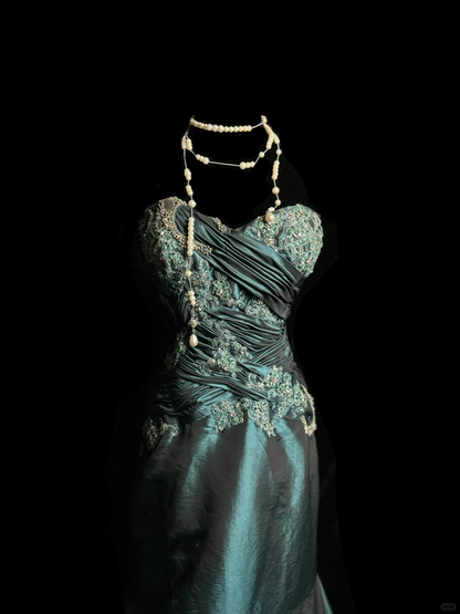 Robe de soirée longue en taffetas vert, jolie robe sirène décolletée en cœur, tenue de soirée formelle pour les invités de mariage, DP2066