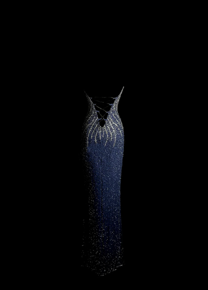Hübsches Meerjungfrau-Neckholder-Kleid mit Pailletten, rückenfrei, marineblau, langes Abendkleid, formelle Sommerkleider für Hochzeitsgäste, Outfits für Hochzeitsgäste, DP2068