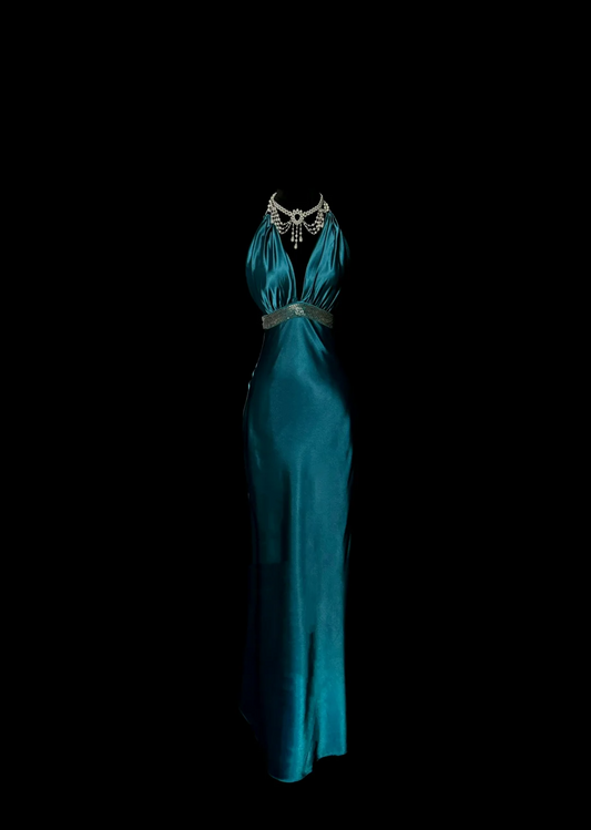Retro Sheath Halter 20th Birthday Dress Long Backless Prom Dress Birthday Outfits For Women DP2071