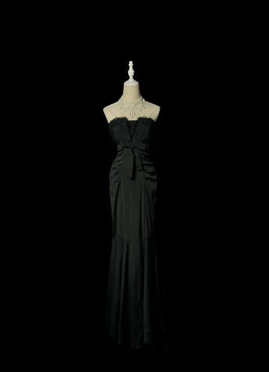 Retro Mermaid Strapless Black 20th Birthday Dress Long Prom Dress Birthday Outfits For Women DP2073