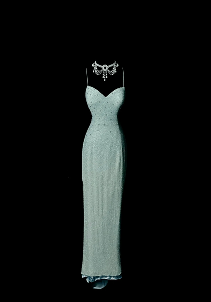 Vintage Mermaid Spaghetti Straps Backless Sequin Mint Green Long Prom Dress Party Dress Graduation Dresses DP2080