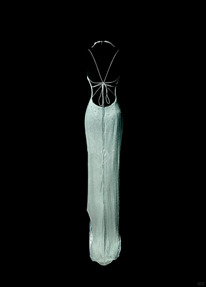 Vintage Mermaid Spaghetti Straps Backless Sequin Mint Green Long Prom Dress Party Dress Graduation Dresses DP2080