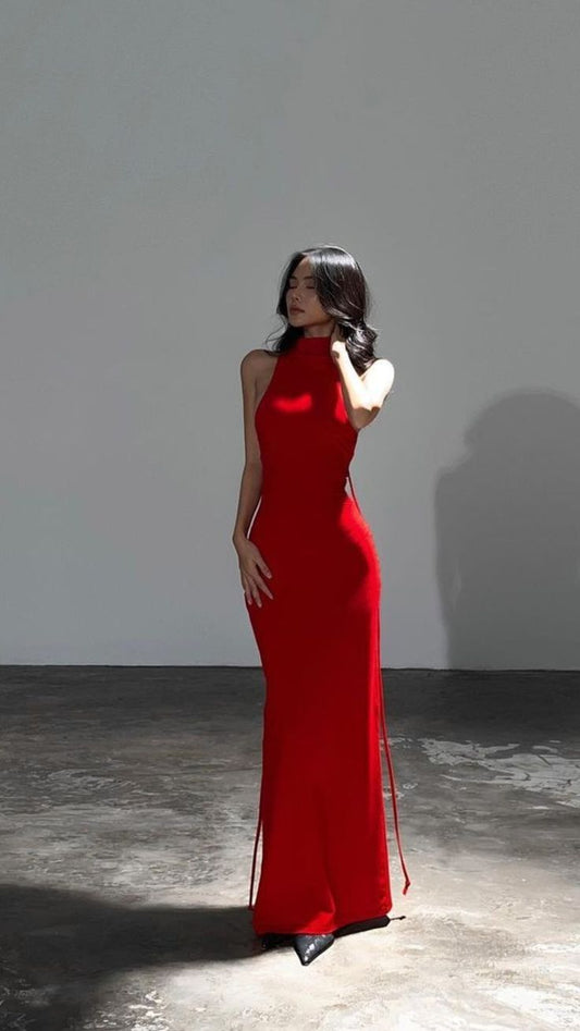 Hübsches Etuikleid mit hohem Halsausschnitt in Rot, formelle Sommerkleider für Hochzeitsgäste, Outfits für Hochzeitsgäste, DP2122