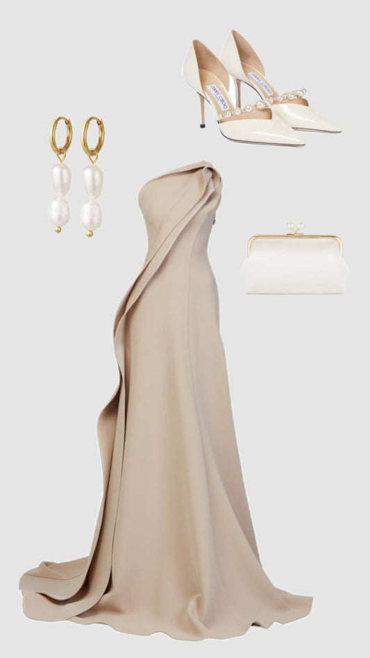 Wunderschöne Meerjungfrau One-Shoulder Champagner Ballkleider Formale Sommer Hochzeitsgastkleider Hochzeitsgast-Outfits DP2124
