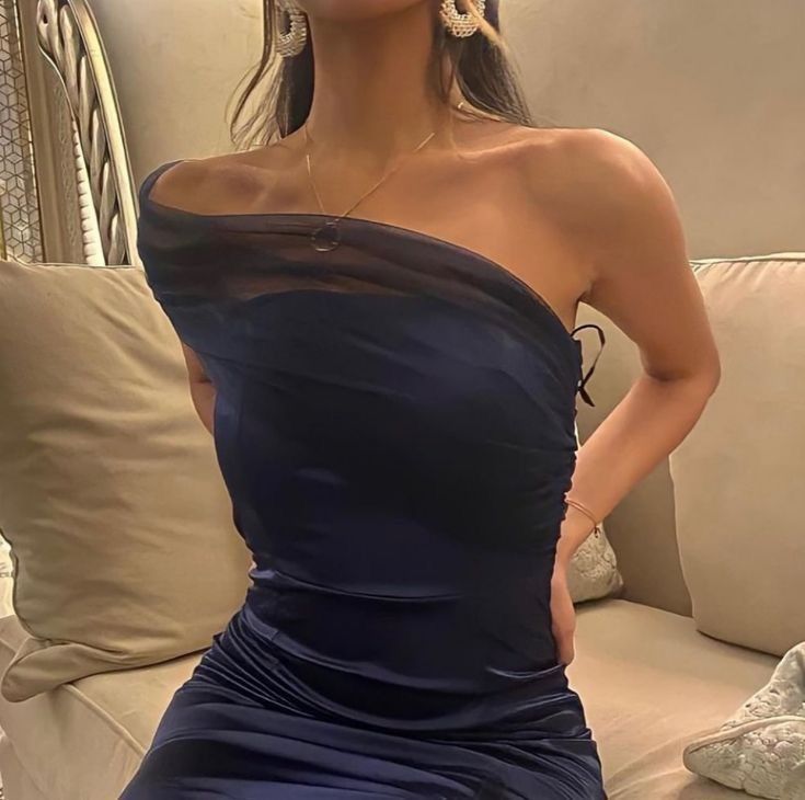Elegantes Etuikleid mit einer Schulter, marineblau, Schlitz, Satin, Ballkleid, formelles Sommerkleid für Hochzeitsgäste, Outfits für Hochzeitsgäste, DP2154