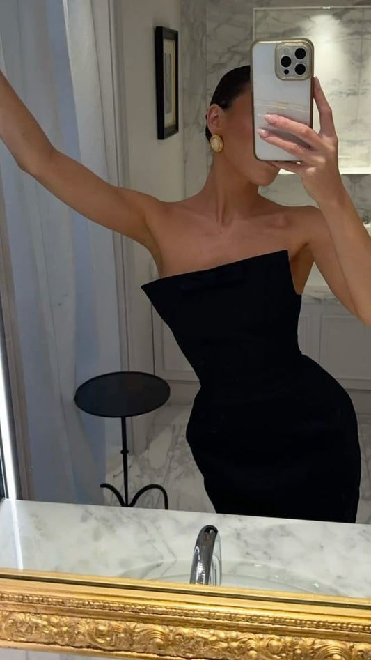 Schlichtes Etuikleid, trägerlos, schwarz, Ballkleid, formelles Sommerkleid für Hochzeitsgäste, Outfits für Hochzeitsgäste, DP2176