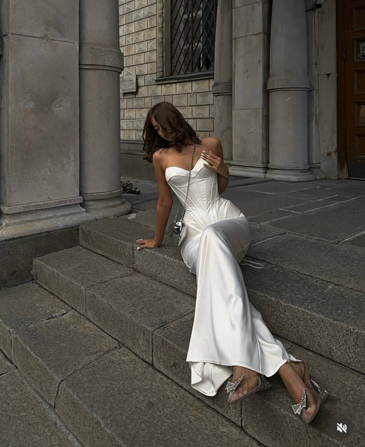 Hübsches Etuikleid mit Herzausschnitt in Weiß, Abendkleid für die Hochzeit, formelle Sommerkleider für Hochzeitsgäste, Outfits für Hochzeitsgäste, DP2197