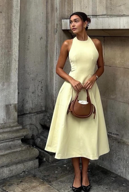 Hübsches A-Linien-Abendkleid mit U-Ausschnitt in Gelb, Abendkleid für Hochzeiten, formelle Sommerkleider für Hochzeitsgäste, Outfits für Hochzeitsgäste, DP2200