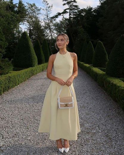 Hübsches A-Linien-Abendkleid mit U-Ausschnitt in Gelb, Abendkleid für Hochzeiten, formelle Sommerkleider für Hochzeitsgäste, Outfits für Hochzeitsgäste, DP2200